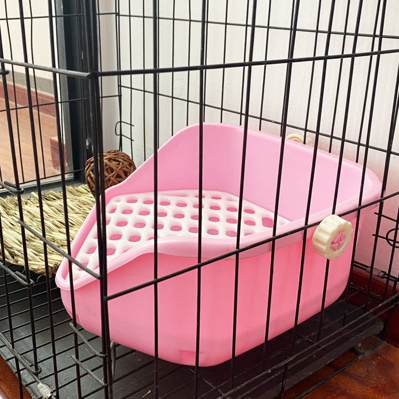 kathson Rabbit Litter Box Pet Toilet Cage Box Potty Trainer Corner with Small Animal Cage Cleaner Broom Brush Dustpan for Bunny Chinchilla Guinea Pig Ferret (Pink) - Image 2